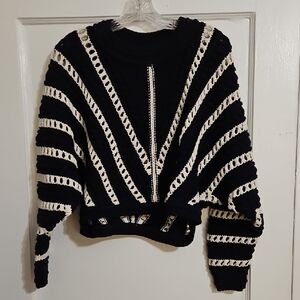 ba&sh Black and Cream Striped Sweater